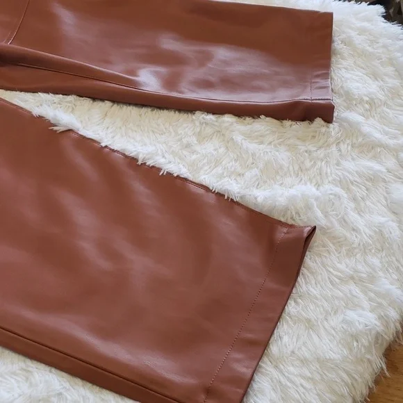 Blank NYC Baxter Ribcage Straight Leg Faux Leather Brown Ankle Pants size 30 - Picture 4 of 9